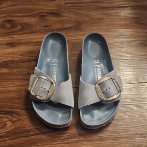 Birkenstock Blue and Gray Slide Sandals